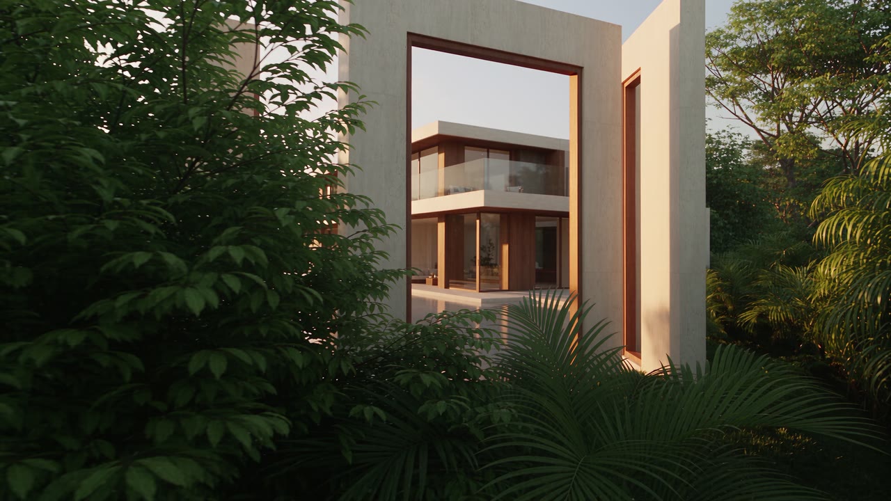 Visual conceptual de arquitectura tropical contemporánea